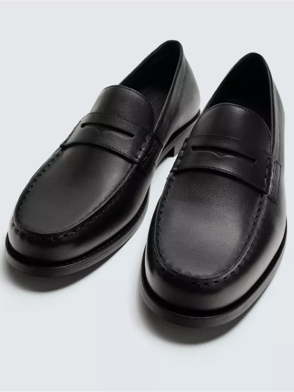 Zara Men's Black Leather Penny Loafers